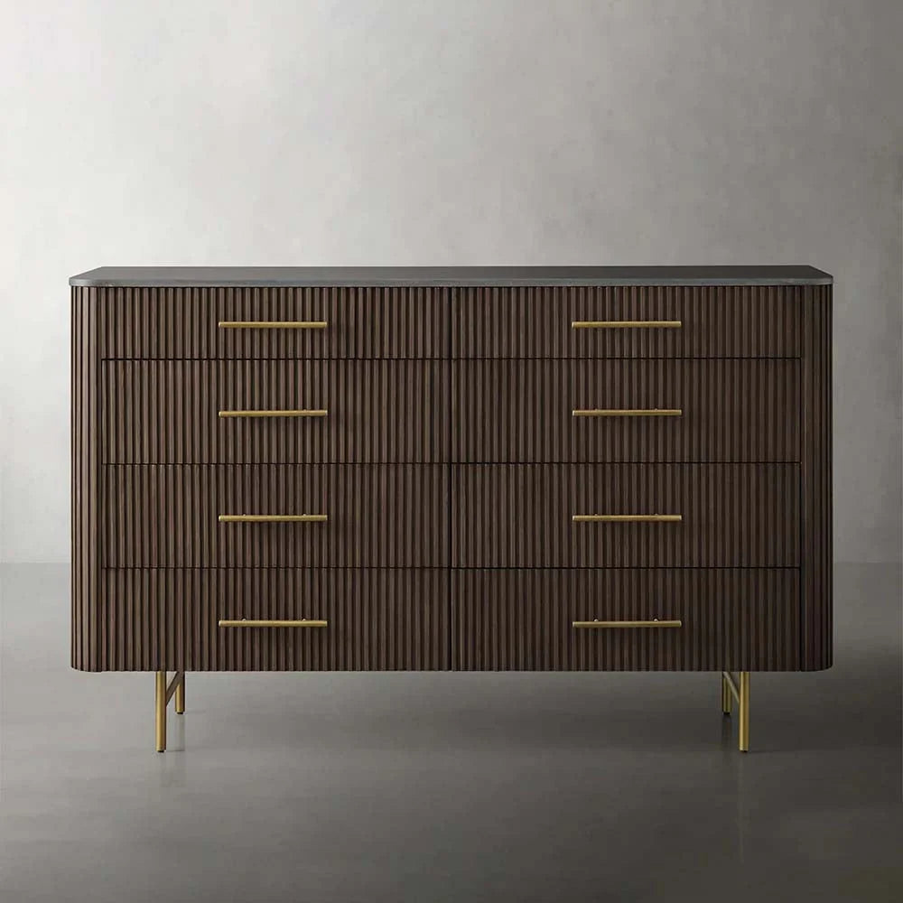 Finnley Wood Eight-Drawer Dresser with Marble or Bluestone Top Rural Chest Of 8 Drawers Cabinet