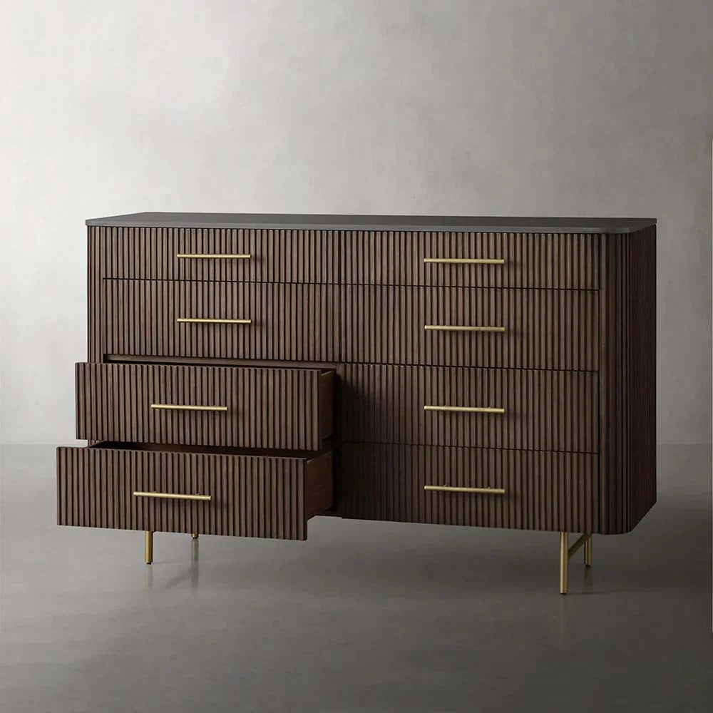 Finnley Wood Eight-Drawer Dresser with Marble or Bluestone Top Rural Chest Of 8 Drawers Cabinet
