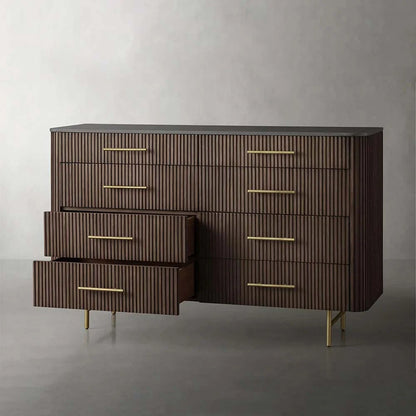 Finnley Wood Eight-Drawer Dresser with Marble or Bluestone Top Rural Chest Of 8 Drawers Cabinet