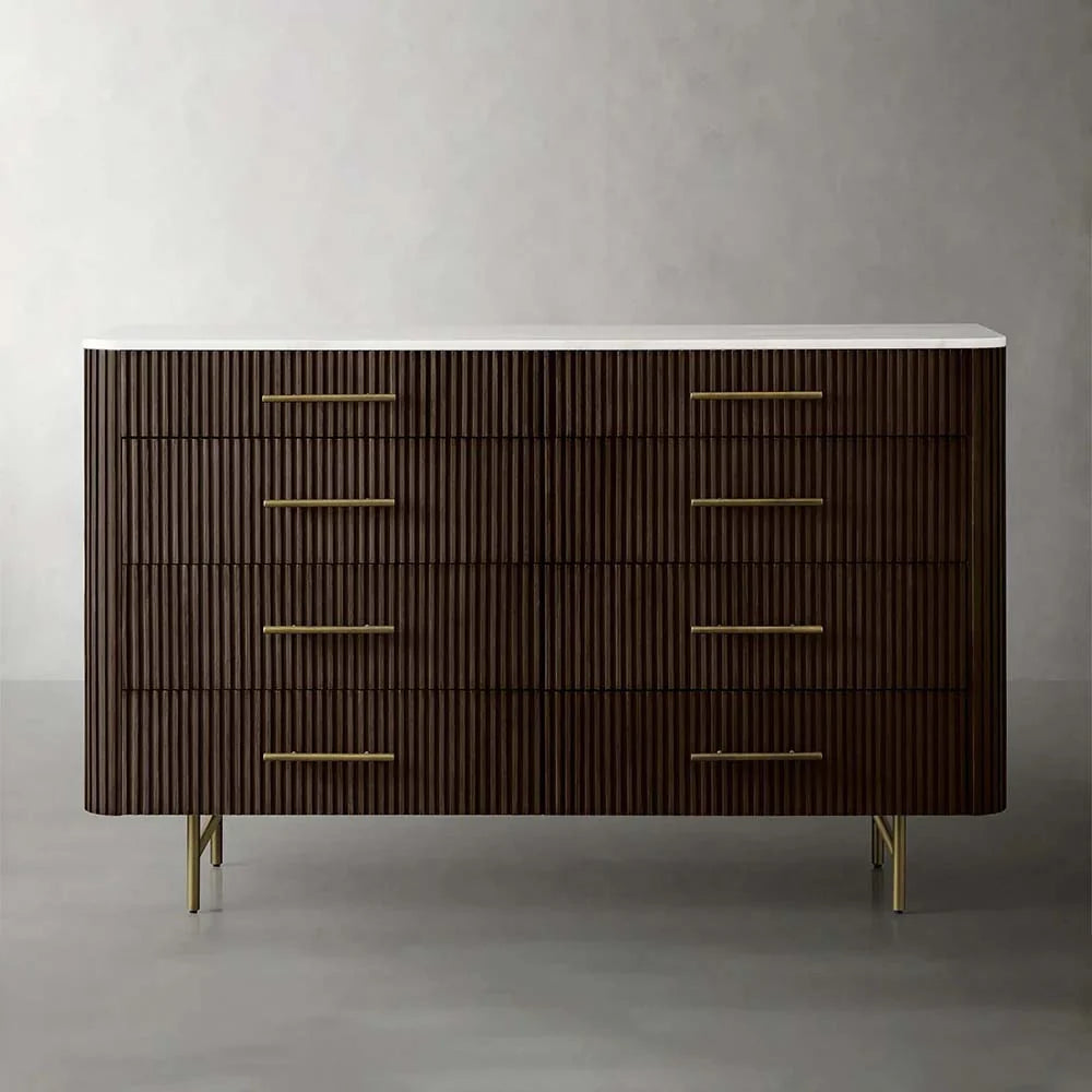 Finnley Wood Eight-Drawer Dresser with Marble or Bluestone Top Rural Chest Of 8 Drawers Cabinet