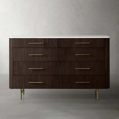 Finnley Wood Eight-Drawer Dresser with Marble or Bluestone Top Rural Chest Of 8 Drawers Cabinet