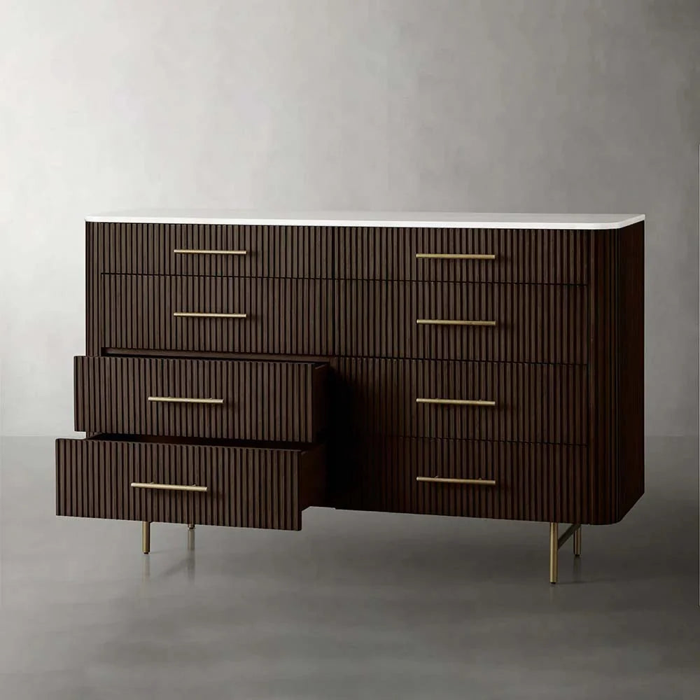Finnley Wood Eight-Drawer Dresser with Marble or Bluestone Top Rural Chest Of 8 Drawers Cabinet