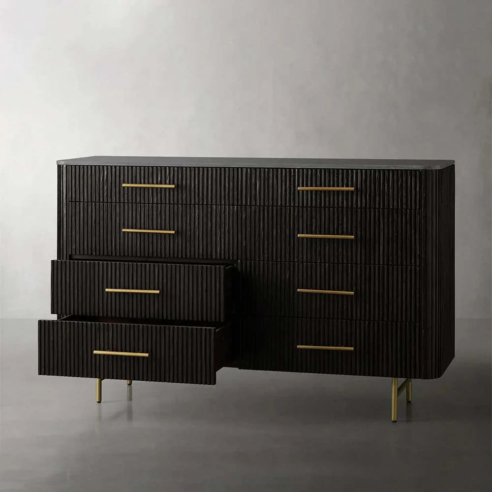 Finnley Wood Eight-Drawer Dresser with Marble or Bluestone Top Rural Chest Of 8 Drawers Cabinet