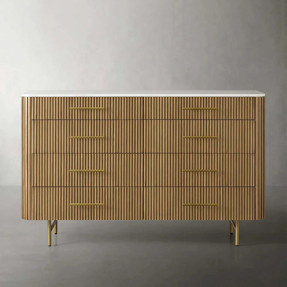 Finnley Wood Eight-Drawer Dresser with Marble or Bluestone Top Rural Chest Of 8 Drawers Cabinet