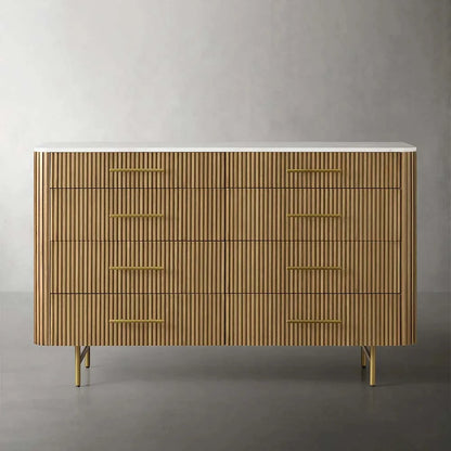 Finnley Wood Eight-Drawer Dresser with Marble or Bluestone Top Rural Chest Of 8 Drawers Cabinet