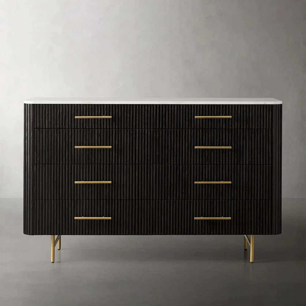 Finnley Wood Eight-Drawer Dresser with Marble or Bluestone Top Rural Chest Of 8 Drawers Cabinet