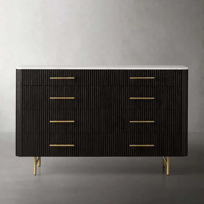 Finnley Wood Eight-Drawer Dresser with Marble or Bluestone Top Rural Chest Of 8 Drawers Cabinet