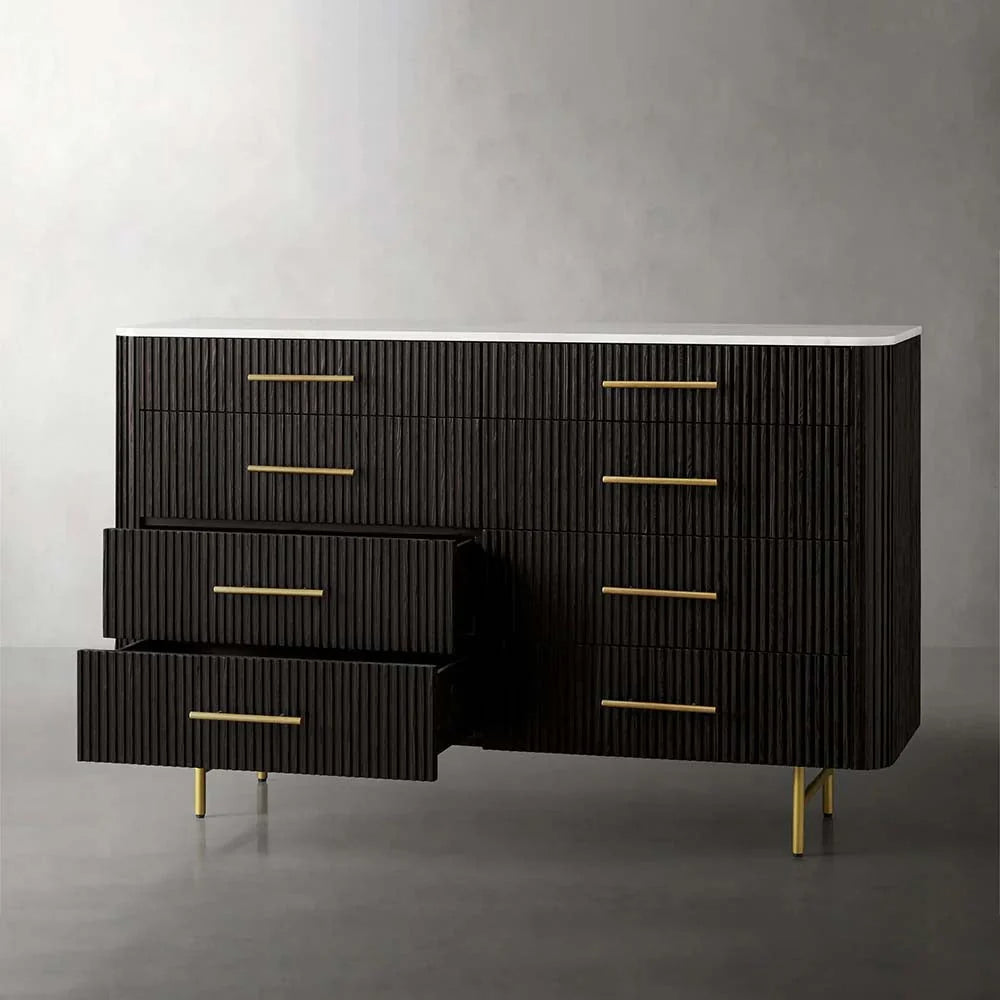 Finnley Wood Eight-Drawer Dresser with Marble or Bluestone Top Rural Chest Of 8 Drawers Cabinet