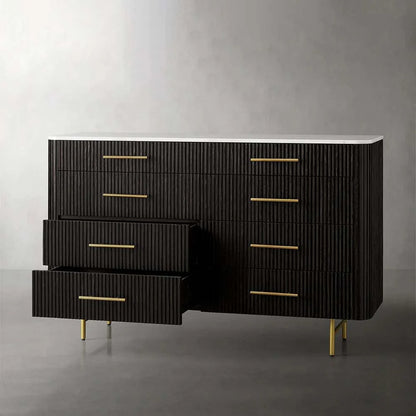 Finnley Wood Eight-Drawer Dresser with Marble or Bluestone Top Rural Chest Of 8 Drawers Cabinet