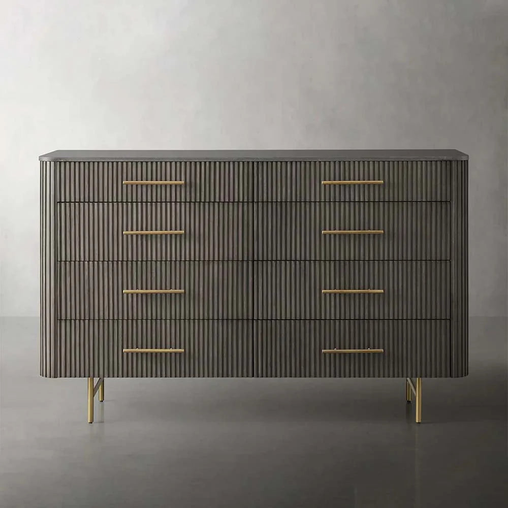 Finnley Wood Eight-Drawer Dresser with Marble or Bluestone Top Rural Chest Of 8 Drawers Cabinet