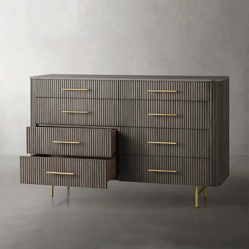 Finnley Wood Eight-Drawer Dresser with Marble or Bluestone Top Rural Chest Of 8 Drawers Cabinet