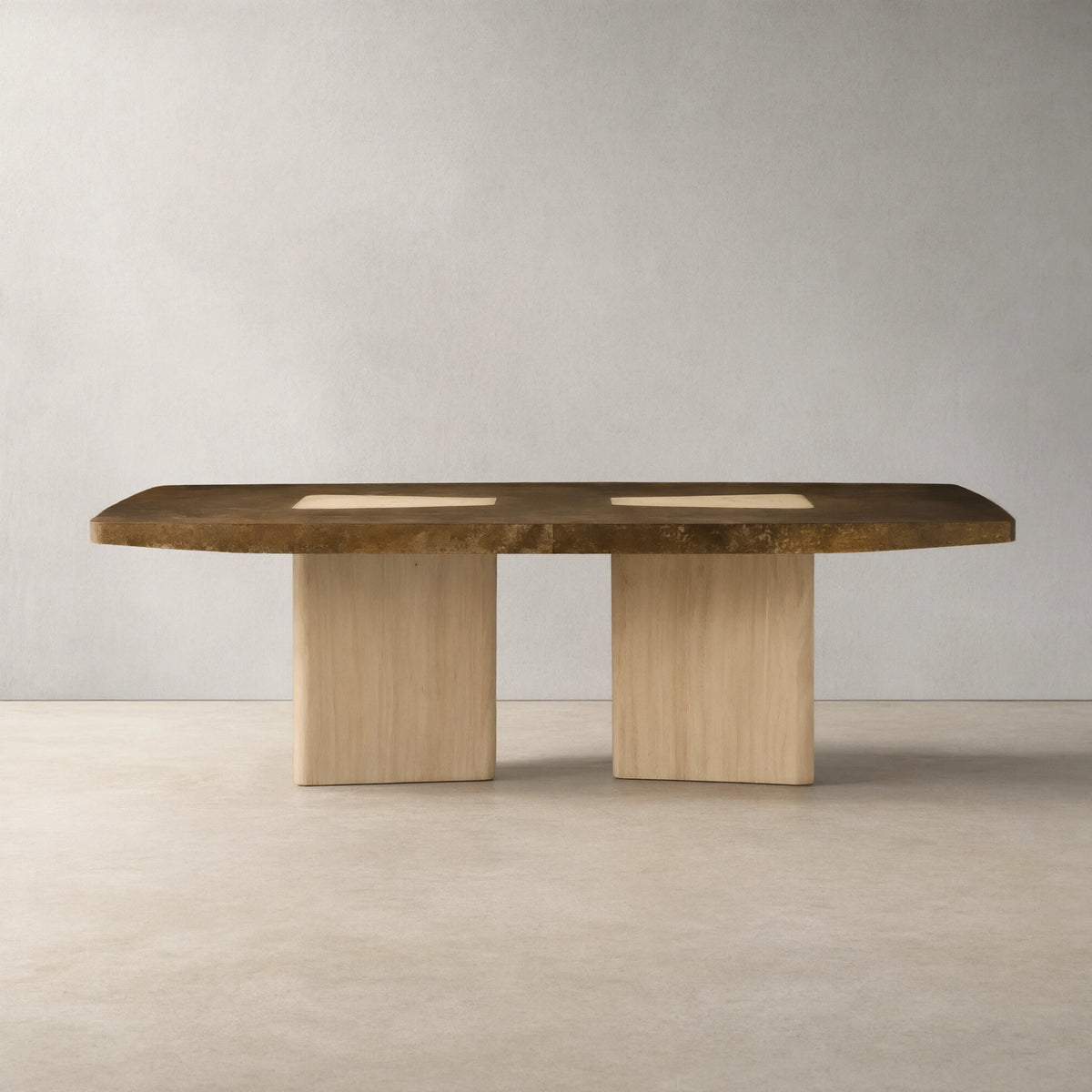 Marea Guanacaste Wood Rectangle Dining Table in Oxidized Aluminum