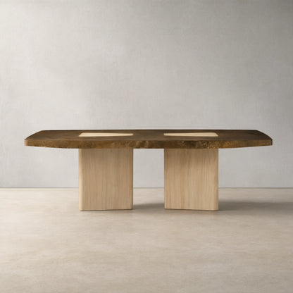 Marea Guanacaste Wood Rectangle Dining Table in Oxidized Aluminum
