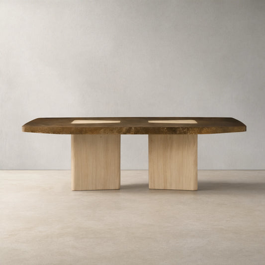Marea Guanacaste Wood Rectangle Dining Table in Oxidized Aluminum