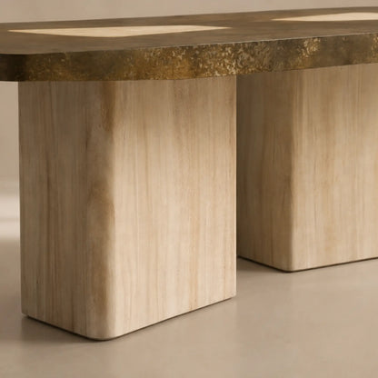 Marea Guanacaste Wood Rectangle Dining Table in Oxidized Aluminum