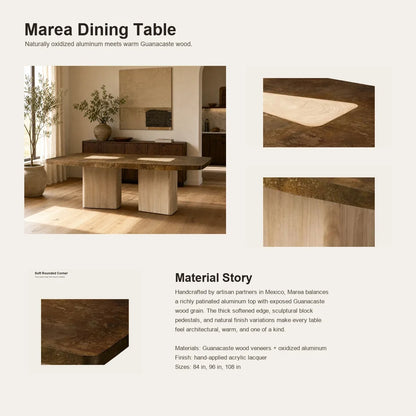 Marea Guanacaste Wood Rectangle Dining Table in Oxidized Aluminum