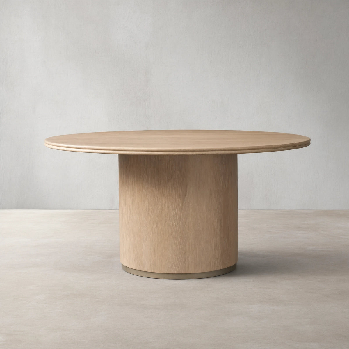Caden Round Wood Dining Table with Sculptural Base & Antiqued Metal Plinth