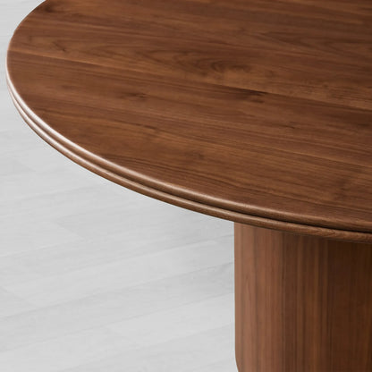 Caden Round Wood Dining Table with Sculptural Base & Antiqued Metal Plinth
