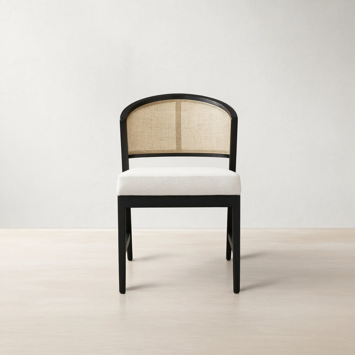 Aimee Oak Wood Dining Side Chair Rattan Cane Back Dining Chair Midcentury Living Room Chairs with Upholstered
