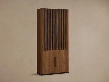 Piermont Modular Reeded Tall Display Cabinet Black Walnut Bookcase with Bronze Plinth Base
