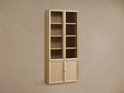 Nason Modular Glass Display Cabinets Oak Wood Tall Cabinets Large Bookcase with Integrated LED Lighting