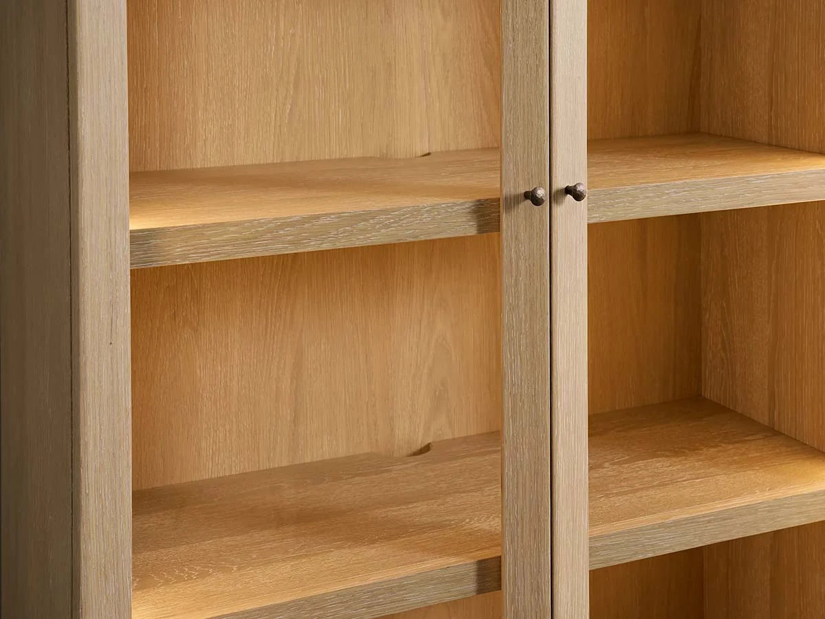 Nason Modular Glass Display Cabinets Oak Wood Tall Cabinets Large Bookcase with Integrated LED Lighting