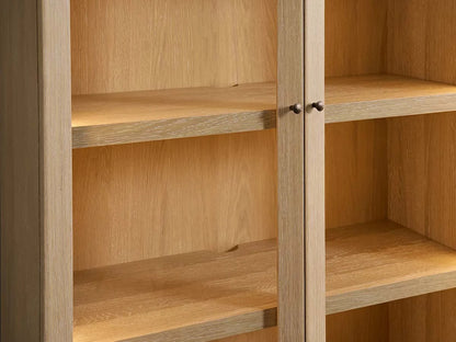 Nason Modular Glass Display Cabinets Oak Wood Tall Cabinets Large Bookcase with Integrated LED Lighting