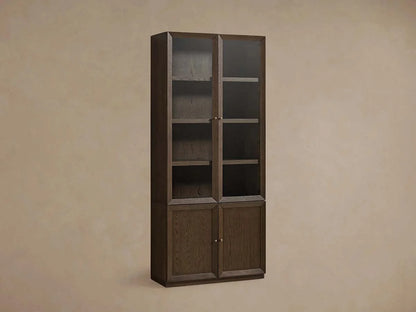 Nason Modular Glass Display Cabinets Oak Wood Tall Cabinets Large Bookcase with Integrated LED Lighting