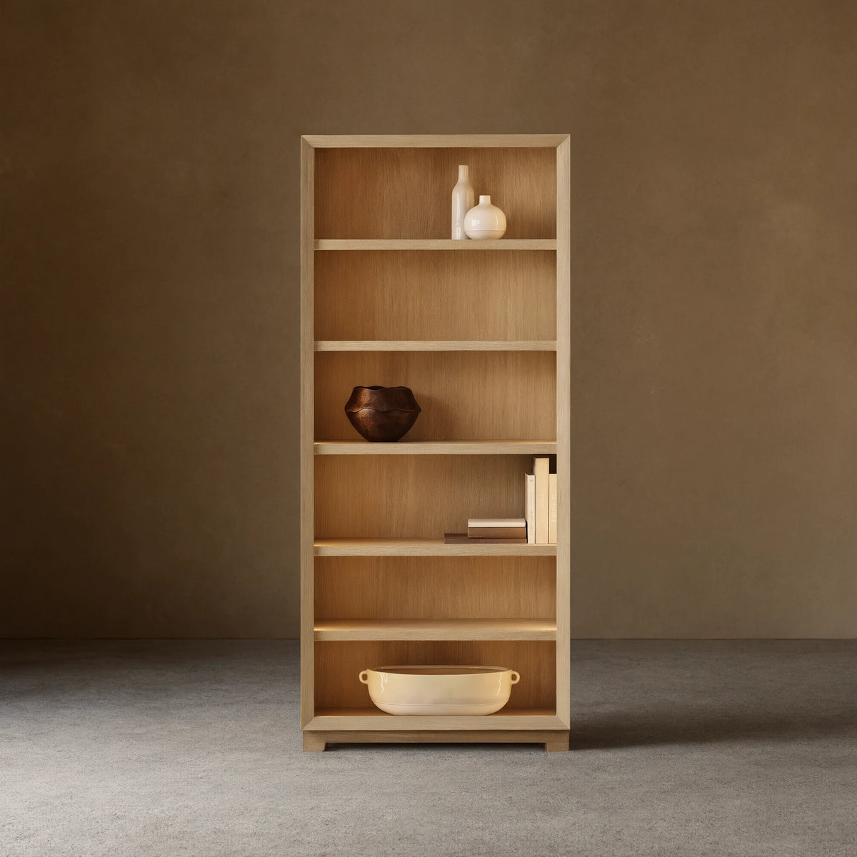 Nason Modular Bookcase Oak Wood Tall Display Cabinets with LED Lighting
