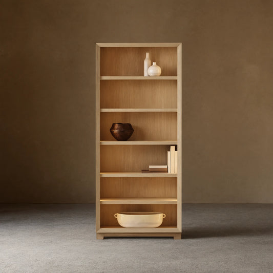 Nason Modular Bookcase Oak Wood Tall Display Cabinets with LED Lighting