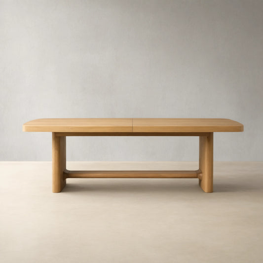 Redding Extending Dining Table in Oak Wood with Two Self-Storing Leaves