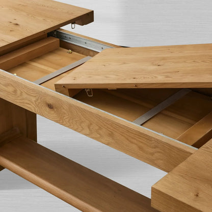 Redding Extending Dining Table in Oak Wood with Two Self-Storing Leaves