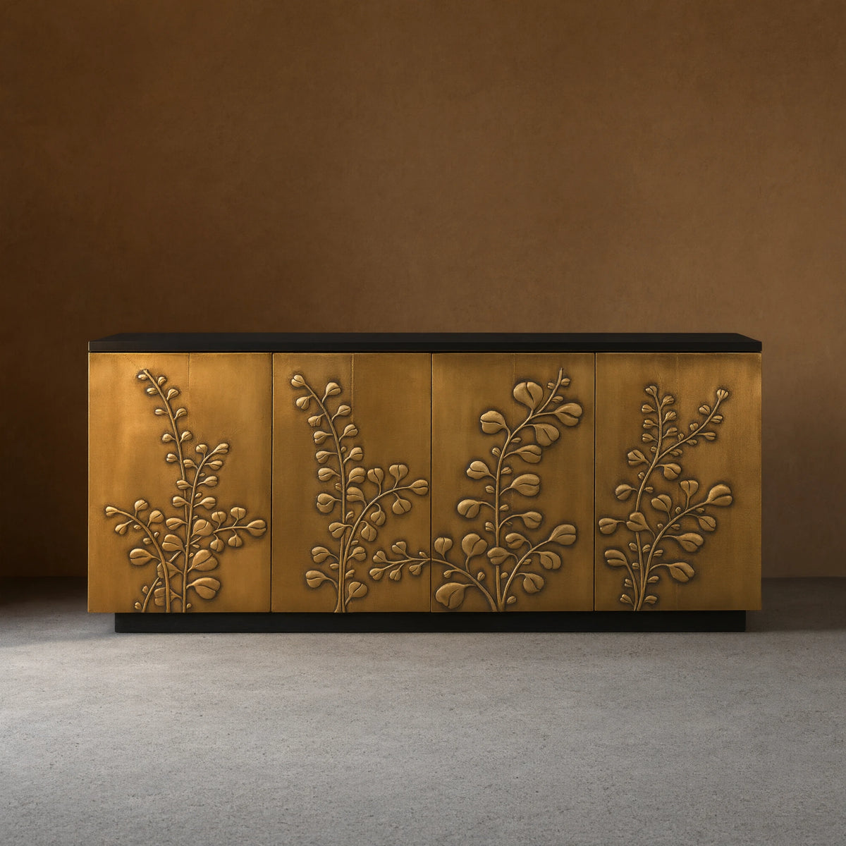Etasha Wood Sideboard with Brass Panels Media Console TV Cabinet luxury Dining Entryway Buffet Table