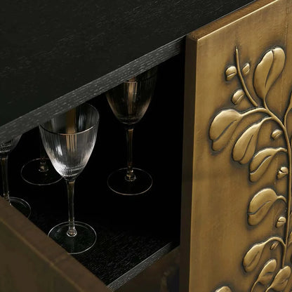 Etasha Wood Sideboard with Brass Panels Media Console TV Cabinet luxury Dining Entryway Buffet Table