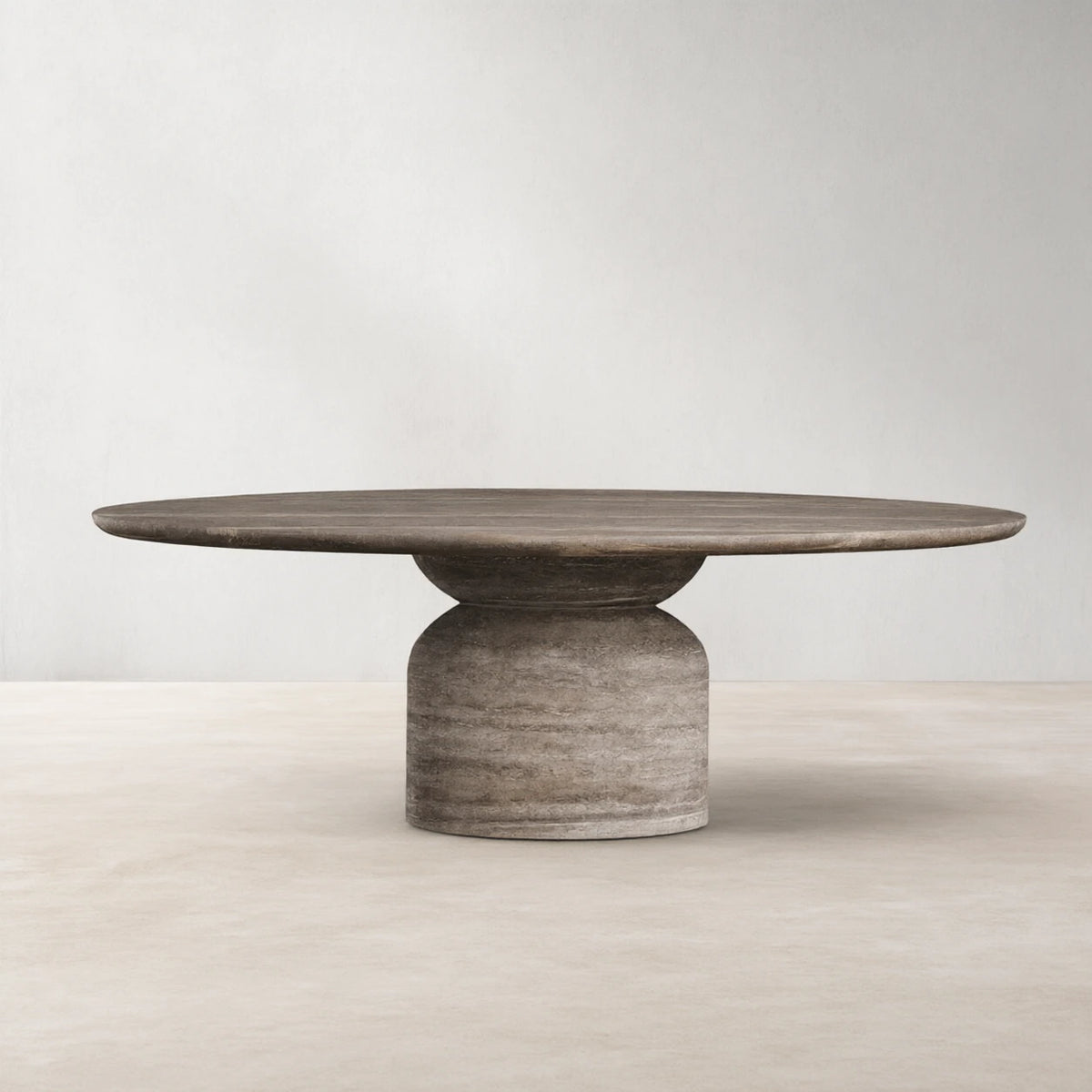 Perth Grey Travertine Oval Dining Table