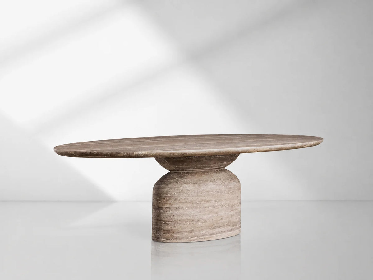 Perth Grey Travertine Oval Dining Table