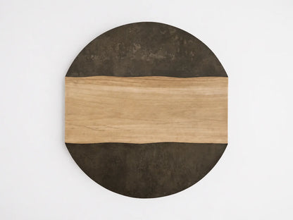 Modern Sculptural Guanacaste Wood & Oxidized Steel Round Coffee Table