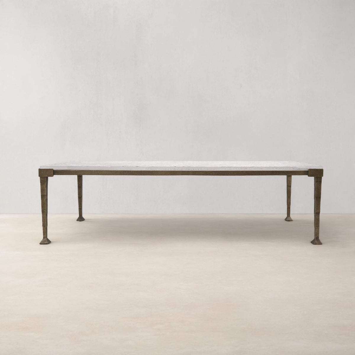 Sculptural Antique Brass Metal Coffee Table with Acrylic Top