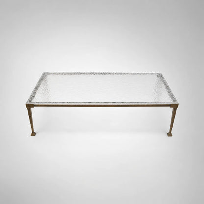Sculptural Antique Brass Metal Coffee Table with Acrylic Top