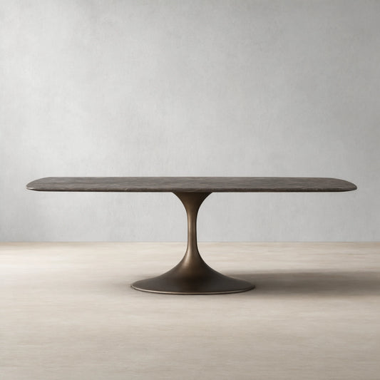 Aero Marble Stone Top Dining Table with Launette Steel Base Luxury Tulip Dining Table