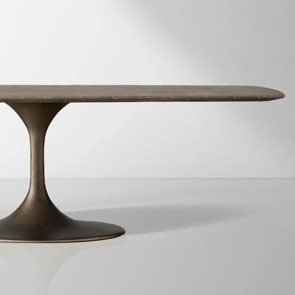 Aero Marble Stone Top Dining Table with Launette Steel Base Luxury Tulip Dining Table