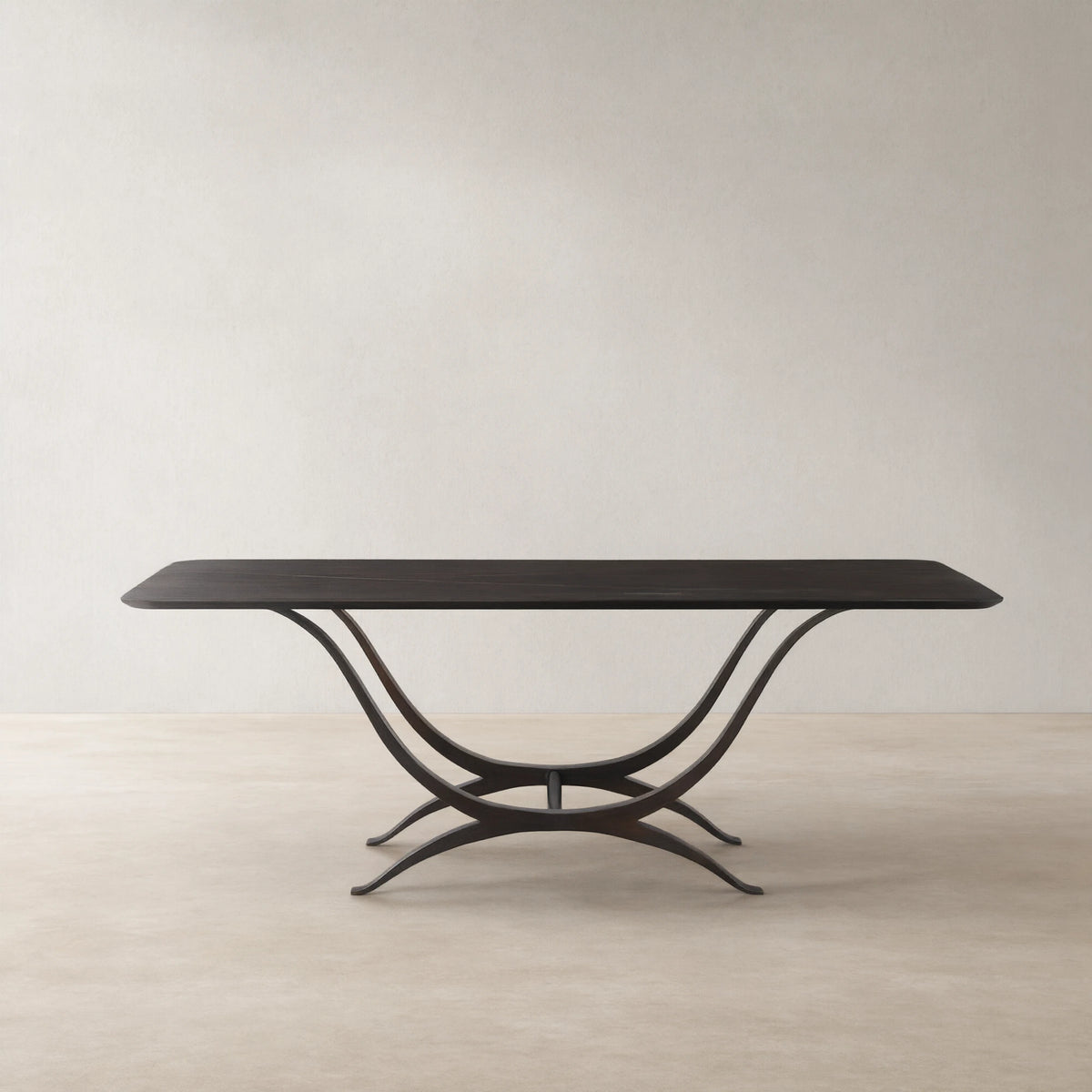 Chorda 84" Rectangular Dining Table Iron Base, Stoneware Tabletop
