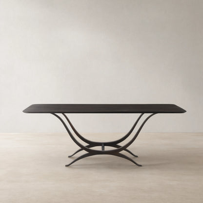 Chorda 84" Rectangular Dining Table Iron Base, Stoneware Tabletop