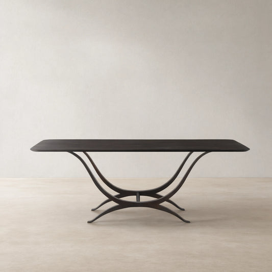 Chorda 84" Rectangular Dining Table Iron Base, Stoneware Tabletop