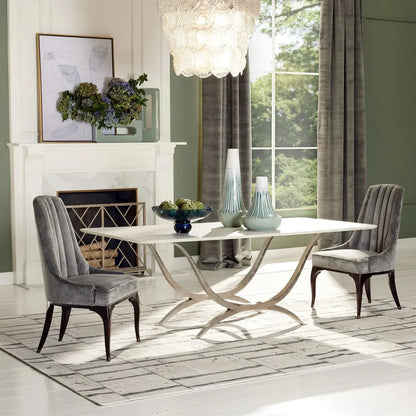 Chorda 84" Rectangular Dining Table Iron Base, Stoneware Tabletop