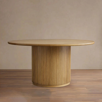 Finnley Round Wood Dining Table Reeded Detail