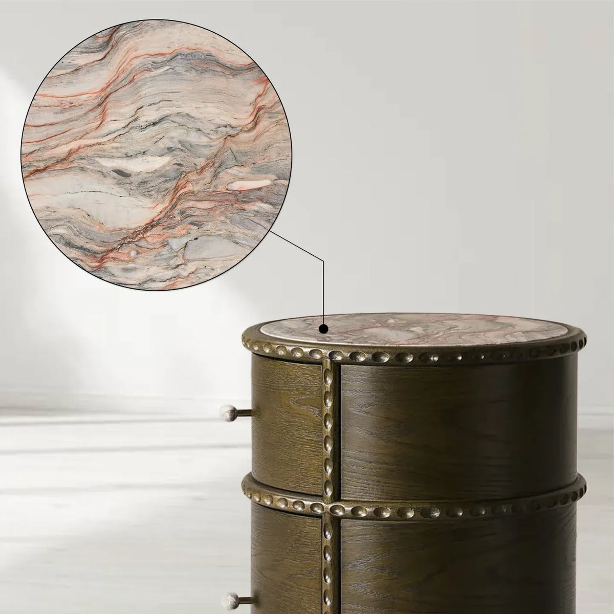 Pierro oakwood Sculptural Bedside Table With Brazilian Quartzite Top Nightstands
