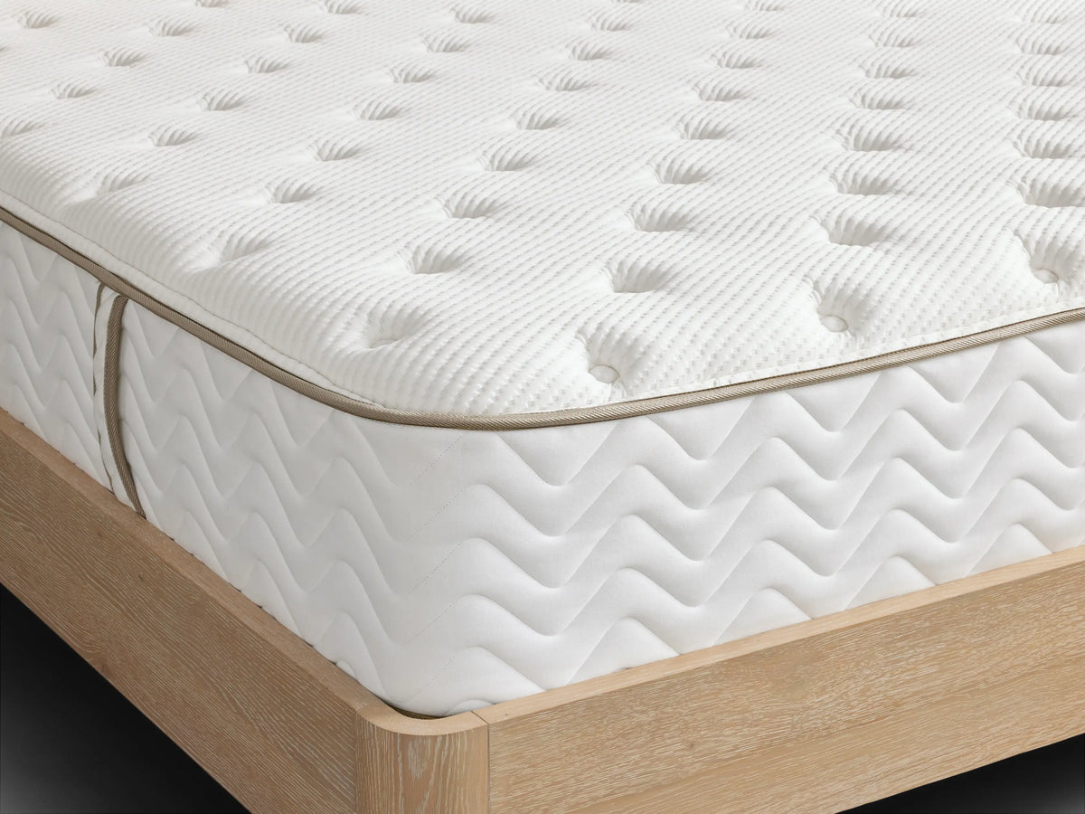 Premium Plush Mattress with quilted cotton cover, showing close-up of textured, tufted surface in white, emphasizing its softness.