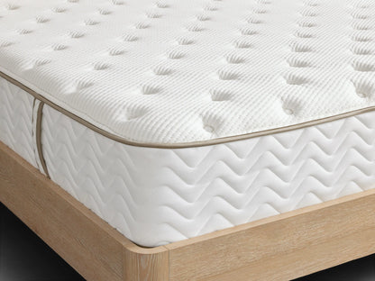 Premium Plush Mattress with quilted cotton cover, showing close-up of textured, tufted surface in white, emphasizing its softness.