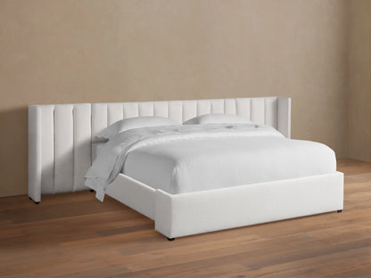 Wyller Channel-Stitched Extended Headboard Bed with Low Footboard